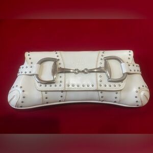 Authentic white leather Rina rich shoulder bag